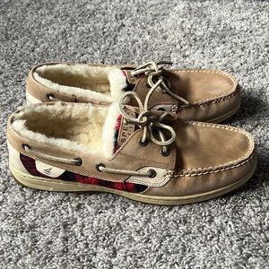 Sperry Furry Bluefish Linen/Red Plaid Shoes